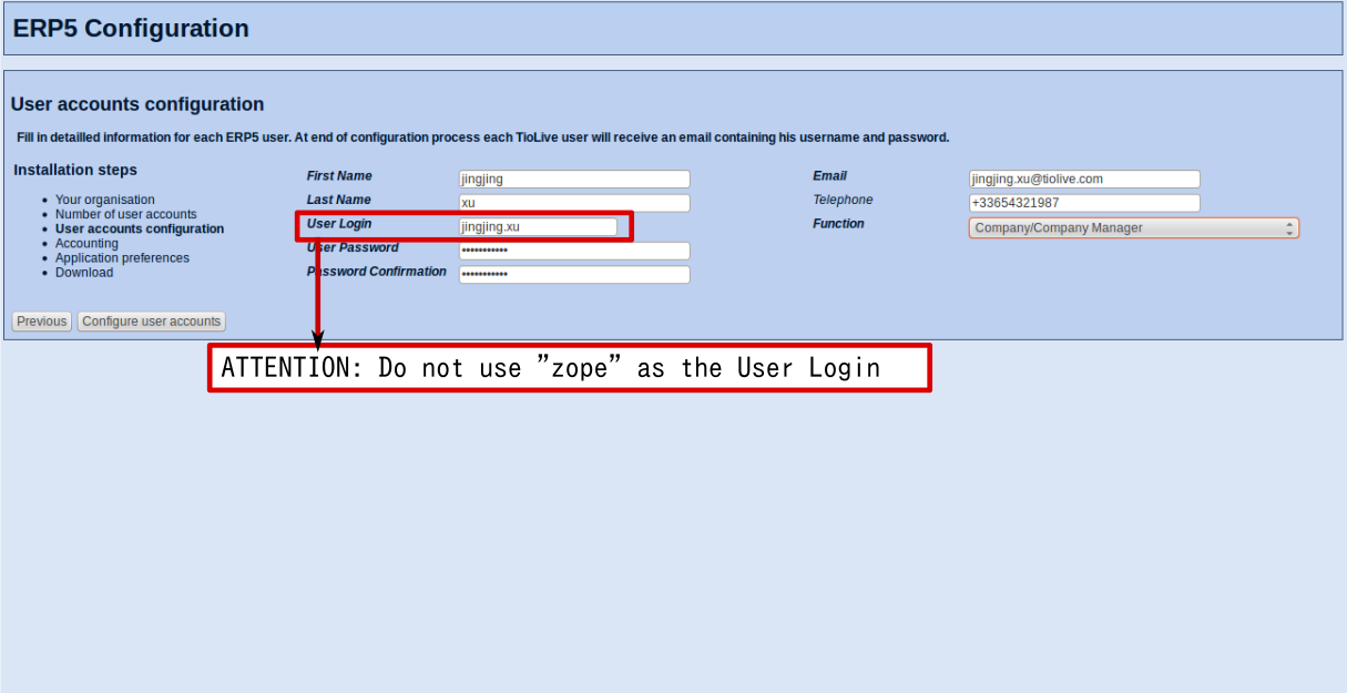 User Configuration Form