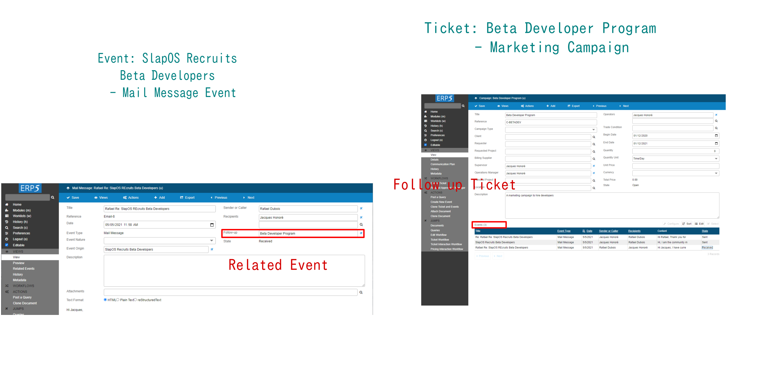 Example: Create the Event - Mail message from the Ticke - Beta Developer Program