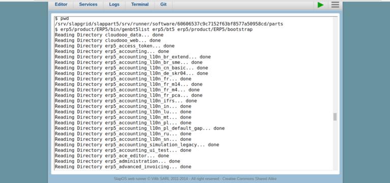 SlapOS Webrunner Terminal | Screenshot ERP5 Update Bt5 List