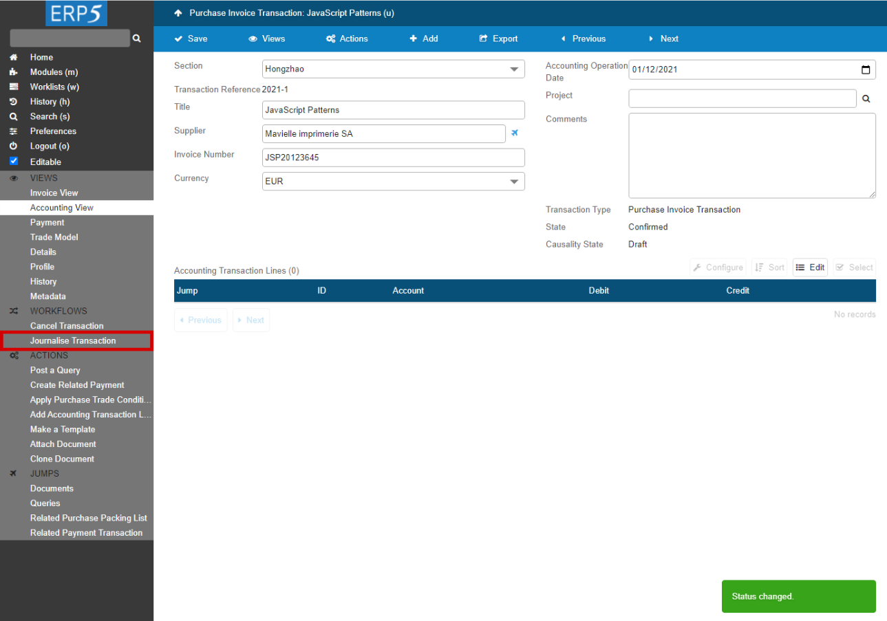 Journalise Transaction