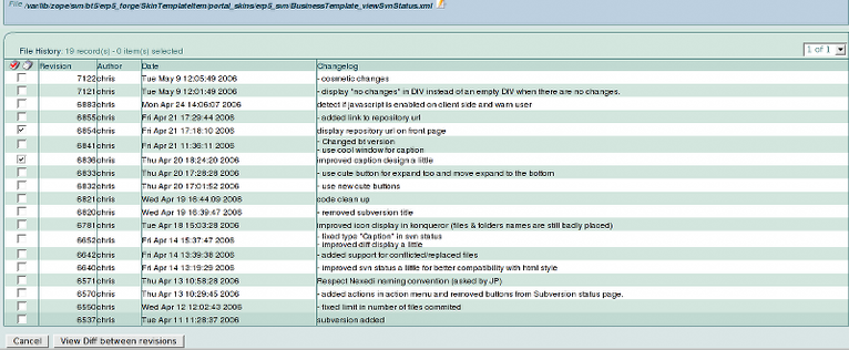 ERP5 HowTo | Subversion Screenshot - History