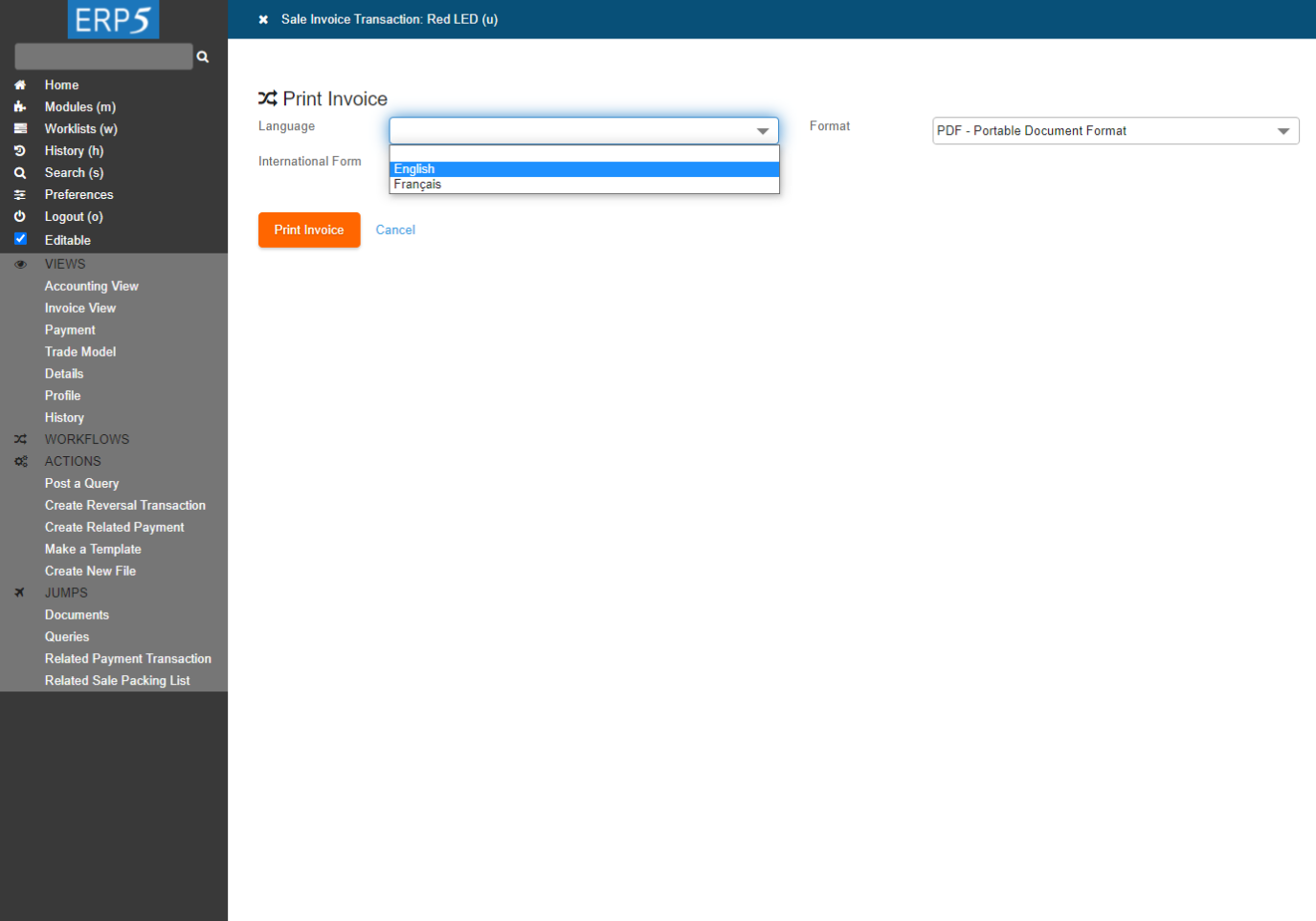 Print Sale Invoice Transaction Dialog