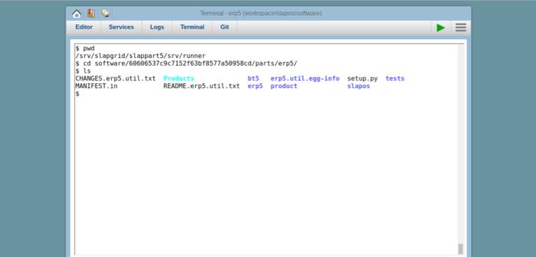 SlapOS Webrunner Terminal | Screenshot ERP5 Repository Directory