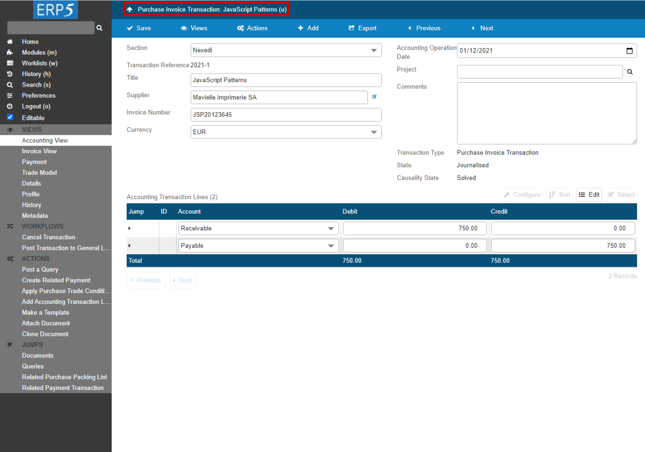 Check invoice and payment transactions