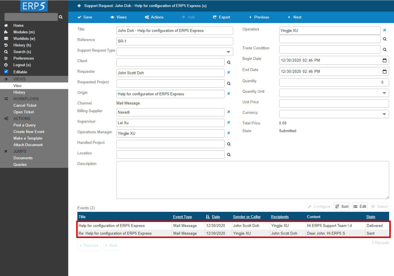 Processed Events in the Ticket