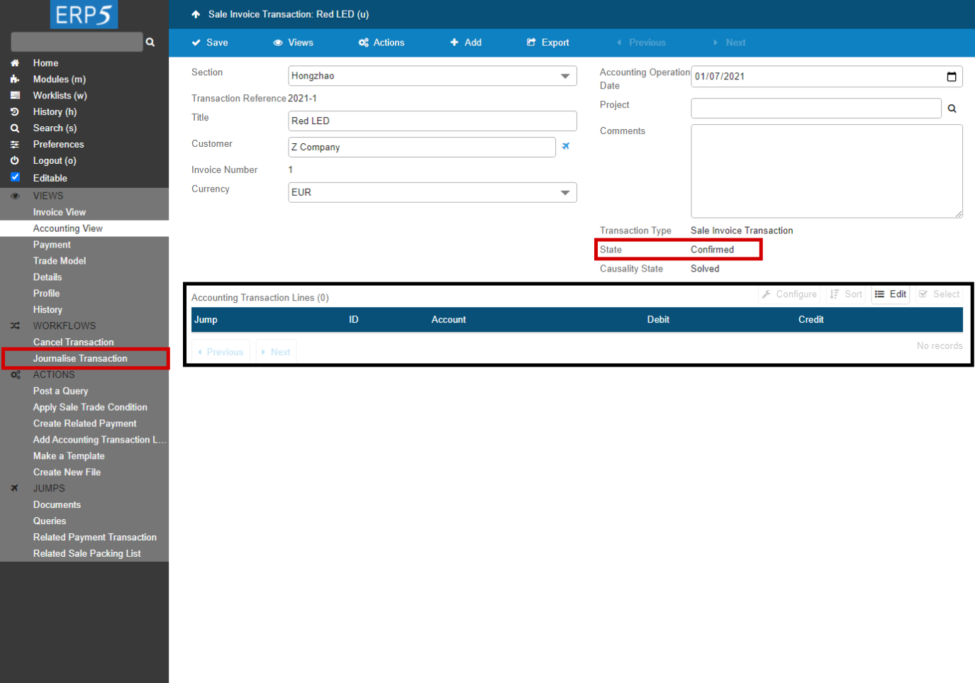 Journalise Transaction