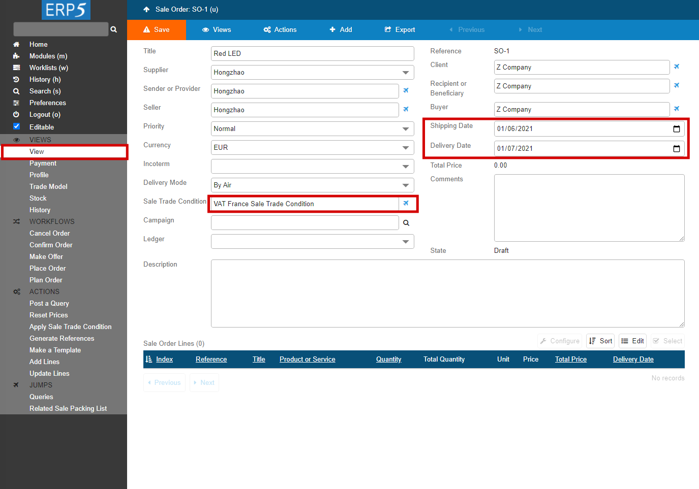 Sale Order View Form