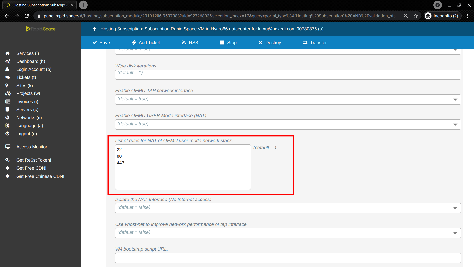 List of Rules for NAT Default